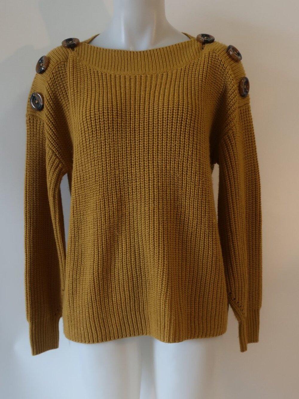 Womens Philosophy (Item-805) Mustard Button Shoulder Sweater S​ - Picture 2 of 9